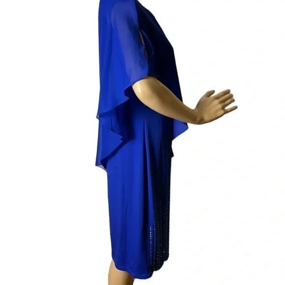 CLEO Mother  of the bride Blue Asymmetrical Lace event sheath dress. Beaded - Picture 6 of 12